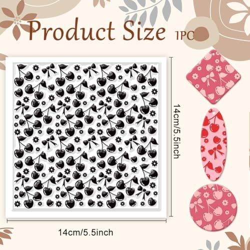 CHGCRAFT Cherry Polymer Clay Texture Sheets Flowers Bow Silicone Texture Stamp Clay Modeling Pattern Pad Texture Sheets for Polymer Clay Making Earrings Jewelry - style: Cherry