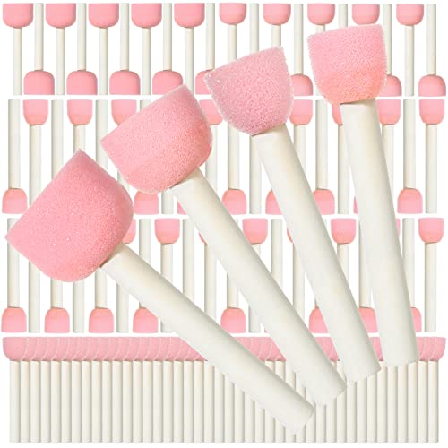 Harloon 100 Pcs 4 Assorted Sizes Round Sponge Paint Brush for Craft Painting Sponge Paint Tools for Art, Pink