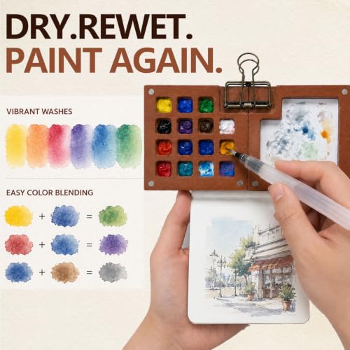 Mini Watercolor Travel Set, Mini Painting Kit, Pocket Palette, 24 Colors