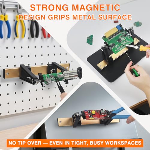 Circuit Board Holder Helping Hands for Soldering and Repair, Adjustable 360° Rotation, Strong Magnetic, Potable, Space-Saving and Aluminum Base, Durable for Electronics PCB