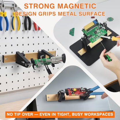 Circuit Board Holder Helping Hands for Soldering and Repair, Adjustable 360° Rotation, Strong Magnetic, Potable, Space-Saving and Aluminum Base, Durable for Electronics PCB
