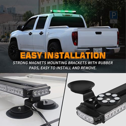 XRIDONSEN 28.4" Green White Roof Emergency Lights 80 LED Strobe Light Bar - color: Green/White