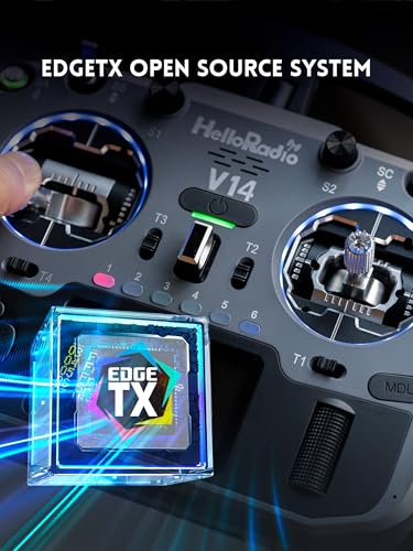 HelloRadio V14MAX ELRS FPV Radio Transmitter – 2.4GHz ELRS OpenTX/EdgeTX Remote Controller with CNC Hall Gimbals, AI Voice Assistant, External Module Bay, Foldable T-Antenna, and OLED Display for RC FPV Drones