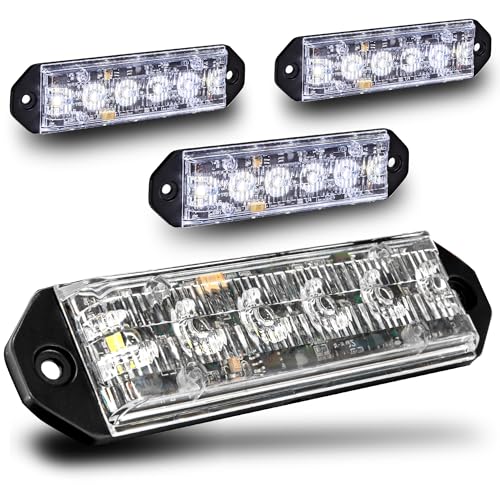 LAMPHUS PlanarFlash 4pc White LED Police Grill Strobe Warning Lights, Truck - color: White / White, size: 4 Pack