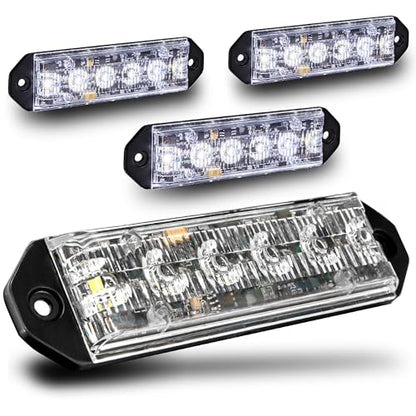 LAMPHUS PlanarFlash 4pc White LED Police Grill Strobe Warning Lights, Truck - color: White / White, size: 4 Pack