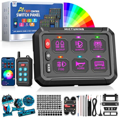 MICTUNING P1Y 6 Gang Switch Panel, Remote and APP Control, Up to 230FT - size: RGB 6 Gang(APP+Remote Control)