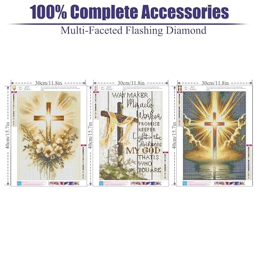 3 Pack Diamond Painting, Christ Cross Diamond Art Kits for Adults 12x16 In - color: G9241-G9242-G8799