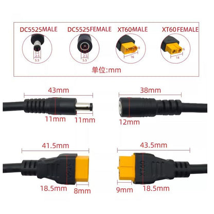 DC5521 Male to XT60 Male Cable 14AWG,XT60 to DC Cable Line 5.5mm X 2.1mm DC Power Cord for FPV Display Power Supply 30cm(1ft) - style: XT60 M to DC5521 M