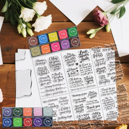 6 Pcs Greeting Words Clear Stamps for Card Making 20 Ink Pad - style: 29Pcs Greetings Blessings Stamps