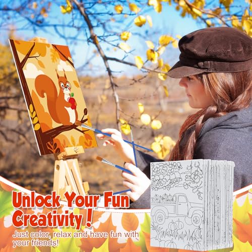 Blosssound 24 Set Fall Thanksgiving Pre Drawn Canvas 5x7'' with Easel - style: Thanksgiving