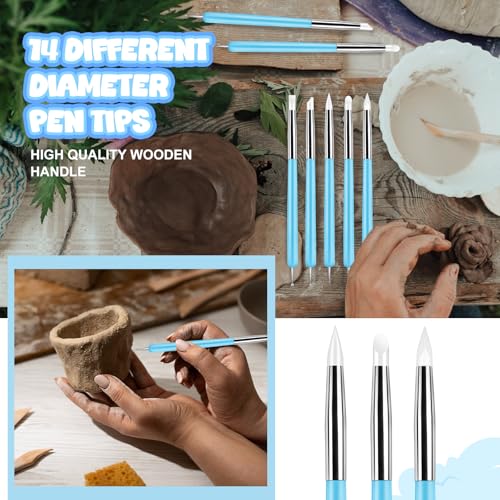 18 Pcs Dotting Tools Silicone Clay Sculpting Tool Ceramic Clay Ball Stylus Pottery Embossing Tool for Rock Modeling Blending, Drawing - color: Blue