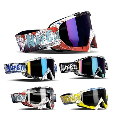 ATV Goggles Dirt Bike Goggles Motorcycle Motocross Offroad Racing - color: Blue Graffiti Frame+colorful Lens