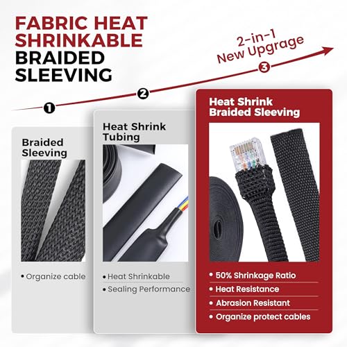 2:1 Ratio Heat Shrinkable Braided Wiring Sleeving 3/8" ID-30ft - size: 3/8inch-30ft, style: 30ft