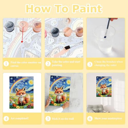 HITO Fox Paint by Numbers Kit for Kids 6-8-12 with Frame Easel 8X12 inch - color: Fox