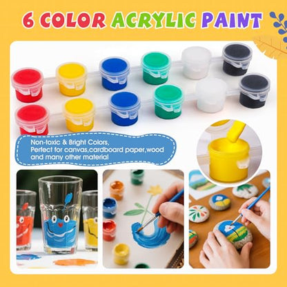 ESRICH 16 Set Mini Acrylic Paint Kit, 5in Mini Canvas with 7.5in Easel - size: 16 set 5 x 5 inches