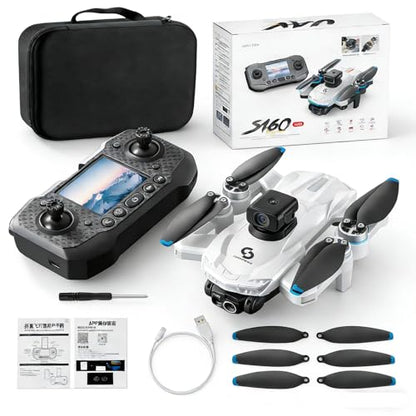 ikaufen S160 Drone with Built-in screen control, Camera for Adults RC Drone With HD Dual Camera WiFi FPV Foldable Quadcopter Aircraft +2 Battery (S160 screen control+2Batte White1) - size: S160 Dual Camera Screen Control + 2 Battery White1
