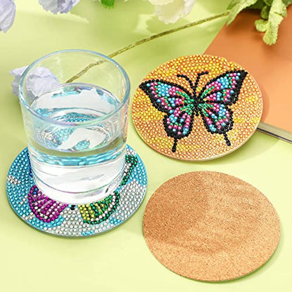 UPINS 8Pcs Butterfly Diamond Art Painting Coasters for Drinks - color: Butterfly Multicolor