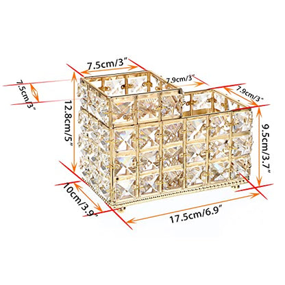 BTSKY Crystal Remote Control Holder 2 Slots Desktop Organizer Multi-Function Desk Stationery Storage Box Decorative Storage Caddy for TV Controllers Office Stationery Makeup Brushes Art Supplies(Gold)