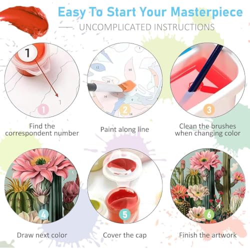 2 Pack Paint by Numbers Kit for Adults Framed Canvas, with Wooden Easel - color: YH05339