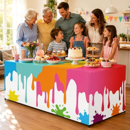 6Ft Paint Splatter Tablecover Paint Table Cloth Rainbow Classroom Decor