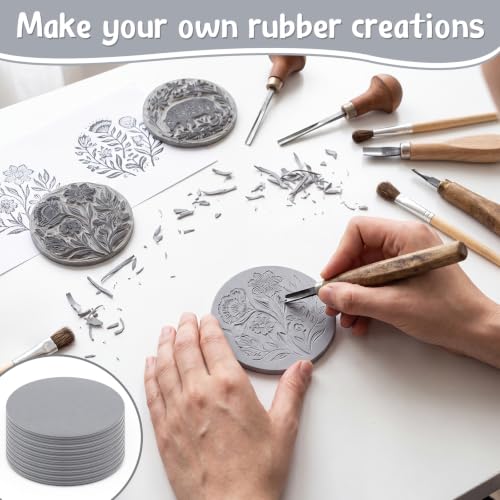 MotiMind 10 Pcs Rubber Carving Blocks, Linoleum Block, Round, 3.93 Inch