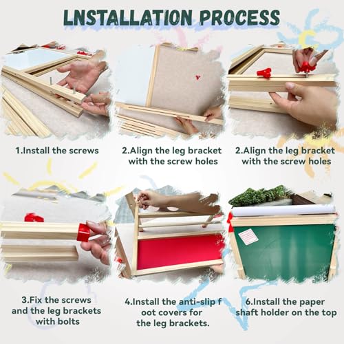 Adjustable Wooden Art Easel for Kids,Double Sided Chalkboard & Whiteboard - color: green