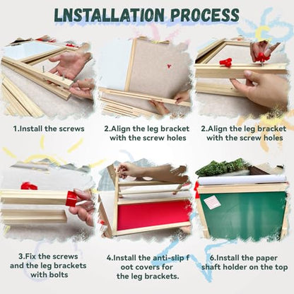 Adjustable Wooden Art Easel for Kids,Double Sided Chalkboard & Whiteboard - color: green