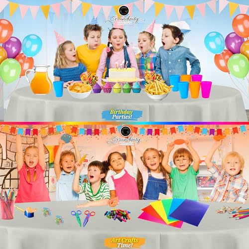 Grandipity Plastic Table Cloth Disposable 12 Pack 84" Round Light Grey - color: Grey, size: 84in. Round