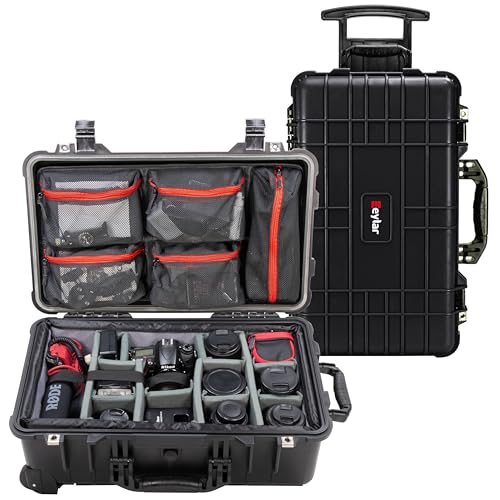 Eylar 22" Rolling Carry-On Travel Hard Camera Case with Adjustable Padded Divider & Lid Organizer, Waterproof, Shockproof For Equipment, Drones And Cameras, TSA Standard