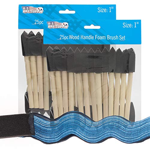 US Art Supply 1 inch Foam Sponge Wood Handle Paint Brush Set, 50-Pack