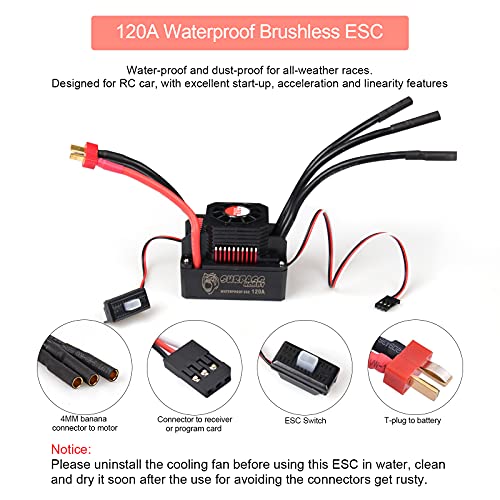 RC Car 1:10 Scale 3650 5200KV Brushless Motor & 120A ESC & Programming Card - color: Red（motor+120A esc+programmer)