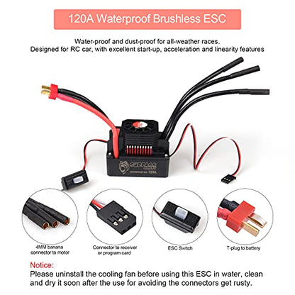 RC Car 1:10 Scale 3650 5200KV Brushless Motor & 120A ESC & Programming Card - color: Red（motor+120A esc+programmer)