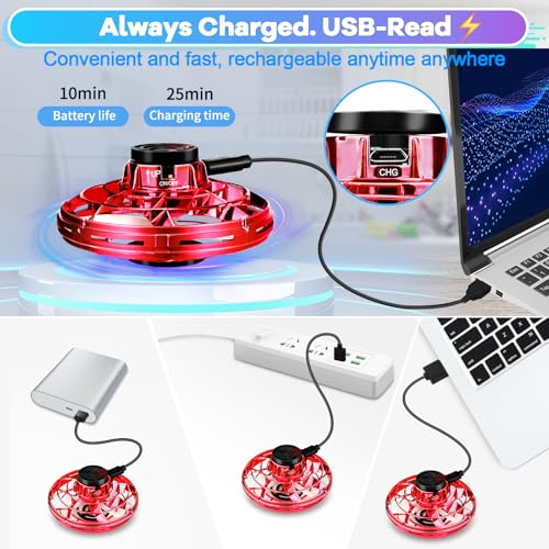 Drone for Kids Flying Toys, 2026 Upgrade LED Fidget Spinner (Red, 1 Pack)