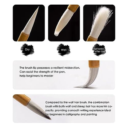10-Piece Chinese Calligraphy Brush Set - Premium Writing Brushes with Roll-up Bamboo Brush Holder