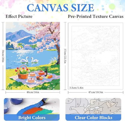 ZRIZQ Landscape Paint by Numbers Kit for Adults Beginner,Picnic,16x20 - color: 16"X20"Rolled Canvas(Frameless)-Landscape 19