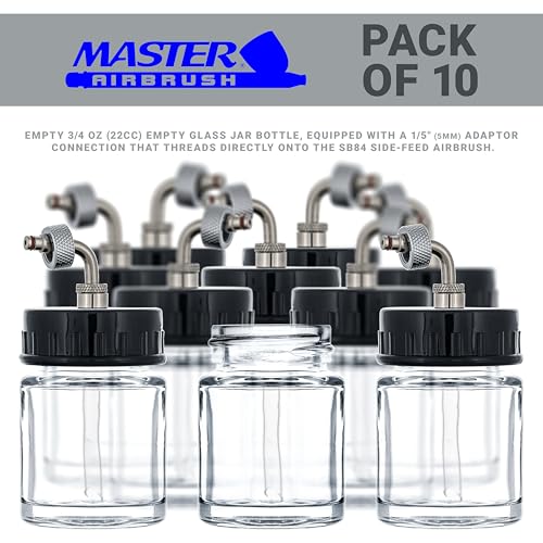 Master Airbrush Pack of 10, TB-007 Empty 3/4 oz. (22cc) Glass Jar Bottles - size: 0.75oz - Glass - Side-Feed