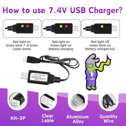 RC Battery Accessory Kit,No Wires XT60 Male (Yellow) Connector Switch to Deans T Female (red) Adapter, for Remote Control Toy Boat FPV Drone Car etc - 1 Pcs with 7.4V USB Charger Cable