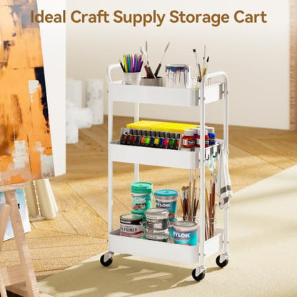 YASONIC 3-Tier Metal Rolling Cart Utility Carts with Wheels White - color: White
