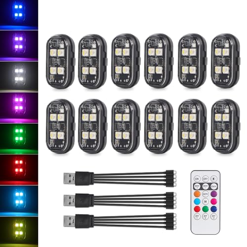Wireless LED Strobe Lights with Remote Control, 2025 New Upgrade 4LED 8 Colors Waterproof Anti-Collision Led Warning Light USB Charing LED Lights for Car Drone Truck Motorcycle Aircraft Bike - 12PCS - size: 12 PCS