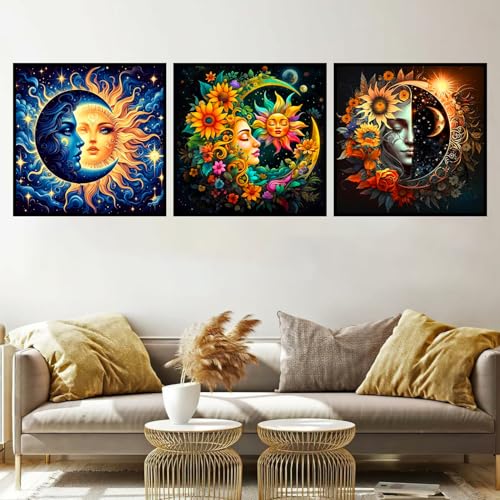 Axquilon 3 Packs Framed Paint by Numbers Kit for Adults 8x8in - color: 3 Pack Sun and Moon with Easel