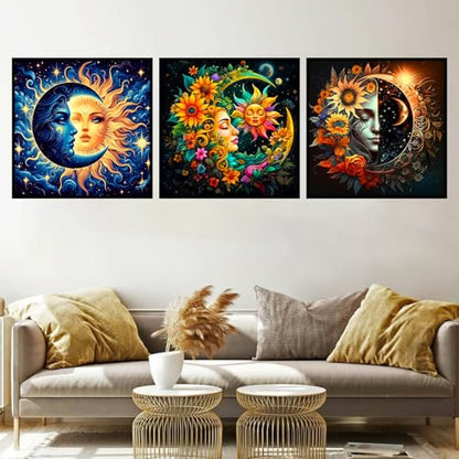 Axquilon 3 Packs Framed Paint by Numbers Kit for Adults 8x8in - color: 3 Pack Sun and Moon with Easel