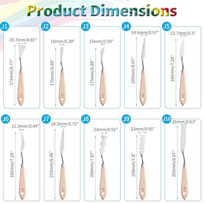 10 Pcs Palette Knife, Odd-Tooth Art Spatula, Basswood Handle