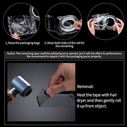 Art3d Traceless Double-Sided Foam Tape, 1/24" x 1" x 10', 1 Roll, Crystal - size: 1/24" x 1" x 10'