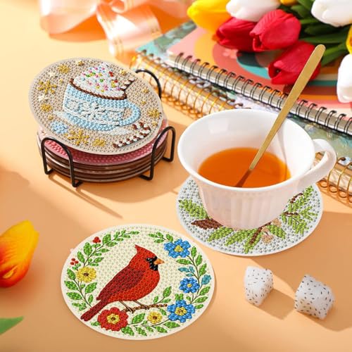 HHMATITS 8 Pcs Christmas Diamond Art Coasters Kit for Adults 4X4IN - color: Christmas