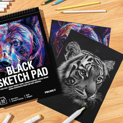 Black Paper Sketchbook 9 × 12 in, 30 Sheets, 160gsm Spiral Bound - size: 9×12 Inch (1 pack)