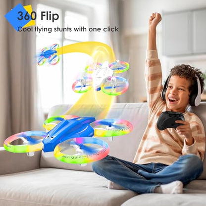 Drone for Kids with LED Light | Lisoco Indoor RC Drone with 360 Flip | 2 Batteries | Easy to Fly Mini Drone for Boys Girls Beginners | Flying Toy Gift (Dark Blue) - color: Dark Blue