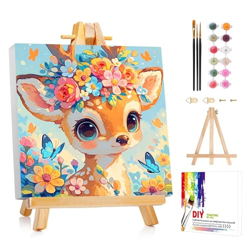 AUKELHJ Paint by Numbers Kit for Kids with Frame, Deer, 8X8 inch - color: 12-Deer