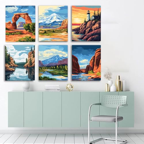 6 Pack National Park Framed Paint by Numbers Kit for Adults Beginner - color: scenery