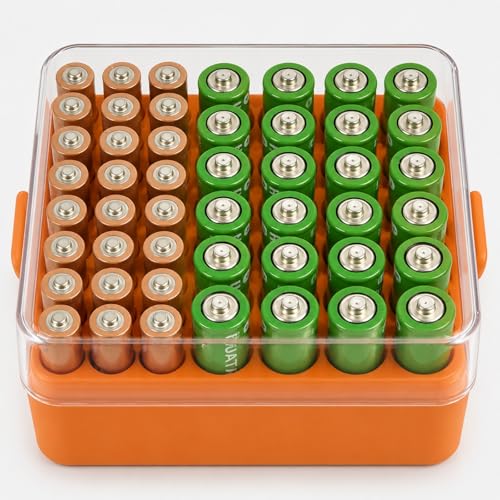 ALCYON Plastic Battery Organizer Storage Case for 48 AA/AAA Batteries - color: Orange, size: Medium 48+AA AAA