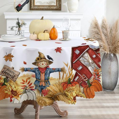 Fall Round Tablecloth 70" Diameter Fade Resistant, Pumpkin - color: Scarecrowe, size: 70" (Round)